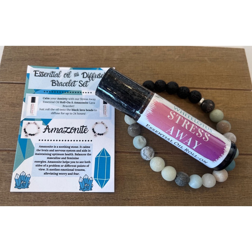 Stress Away  Oil Roller+ Lava Beaded Bracelet Set